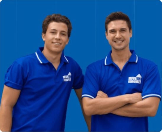 Two Move On Removals team members in branded uniforms